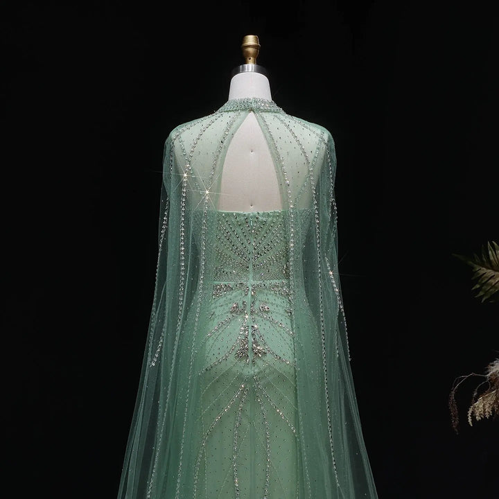 Luxury Beaded Cape Sleeve Evening Dress High Neck SS131-DreamyVow