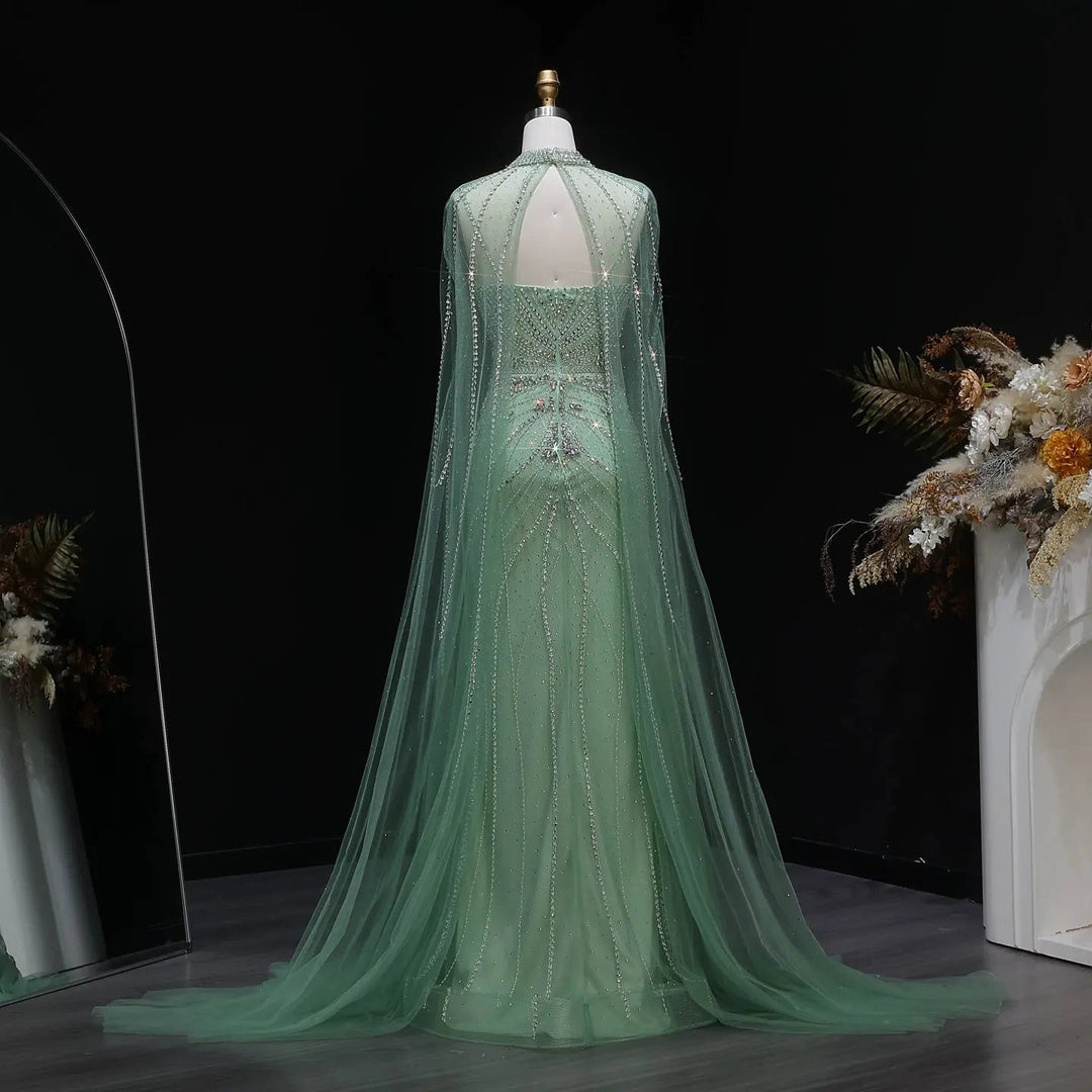Luxury Beaded Cape Sleeve Evening Dress High Neck SS131-DreamyVow