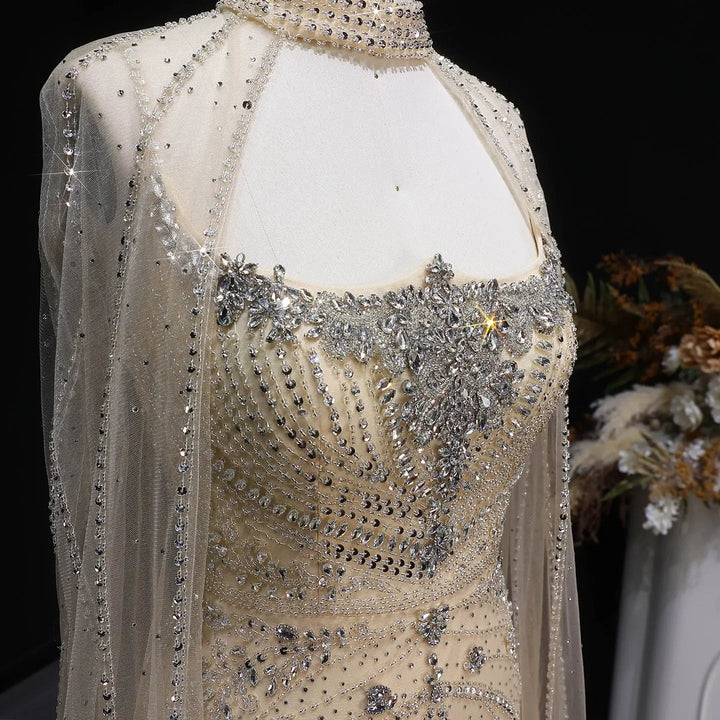 Luxury Beaded Cape Sleeve Evening Dress High Neck SS131-DreamyVow