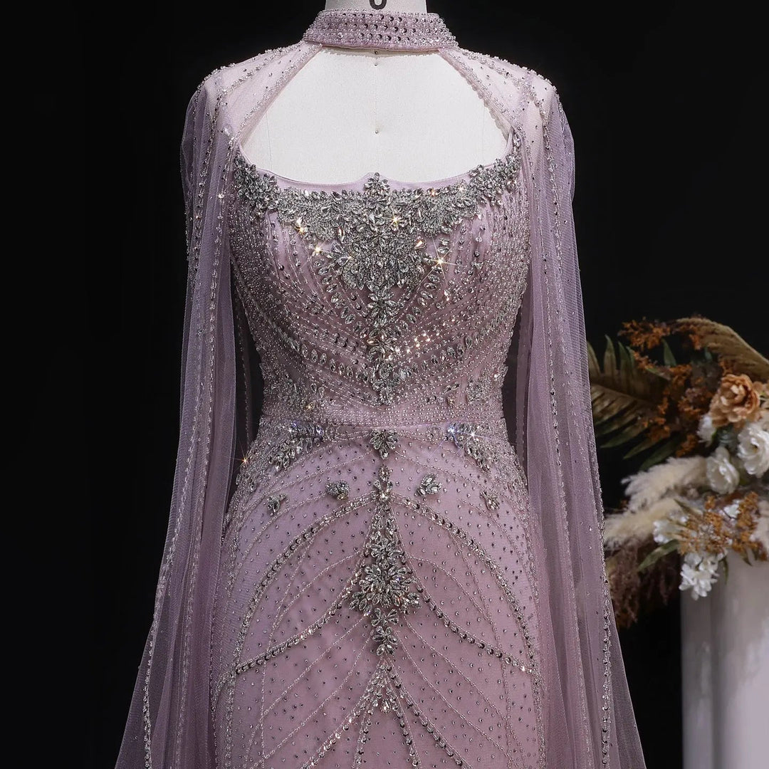 Luxury Beaded Cape Sleeve Evening Dress High Neck SS131-DreamyVow