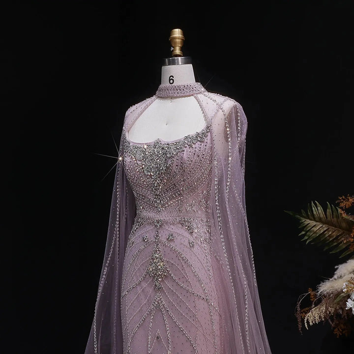 Luxury Beaded Cape Sleeve Evening Dress High Neck SS131-DreamyVow