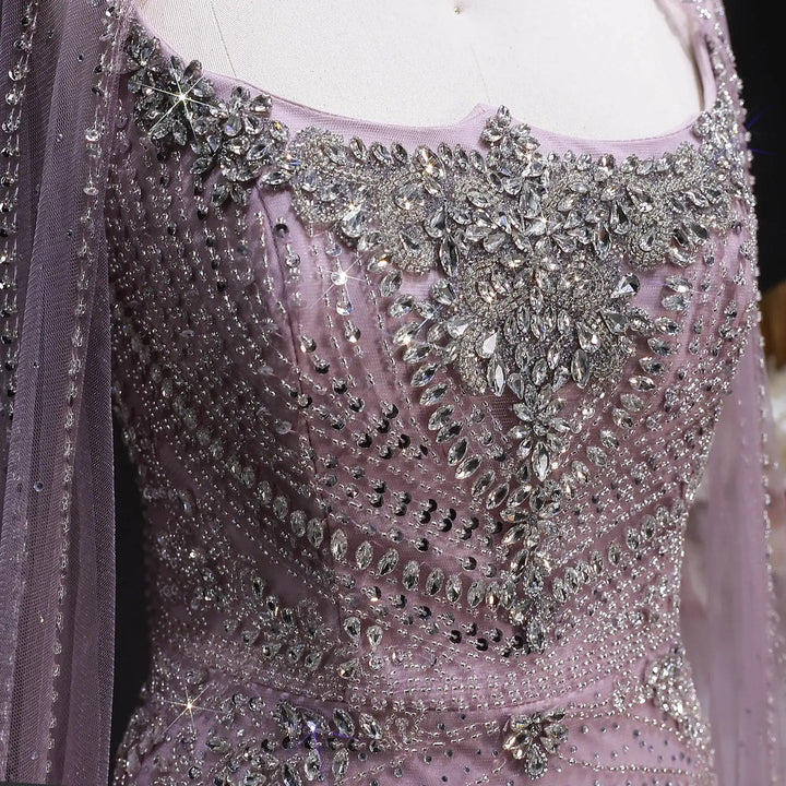 Luxury Beaded Cape Sleeve Evening Dress High Neck SS131-DreamyVow