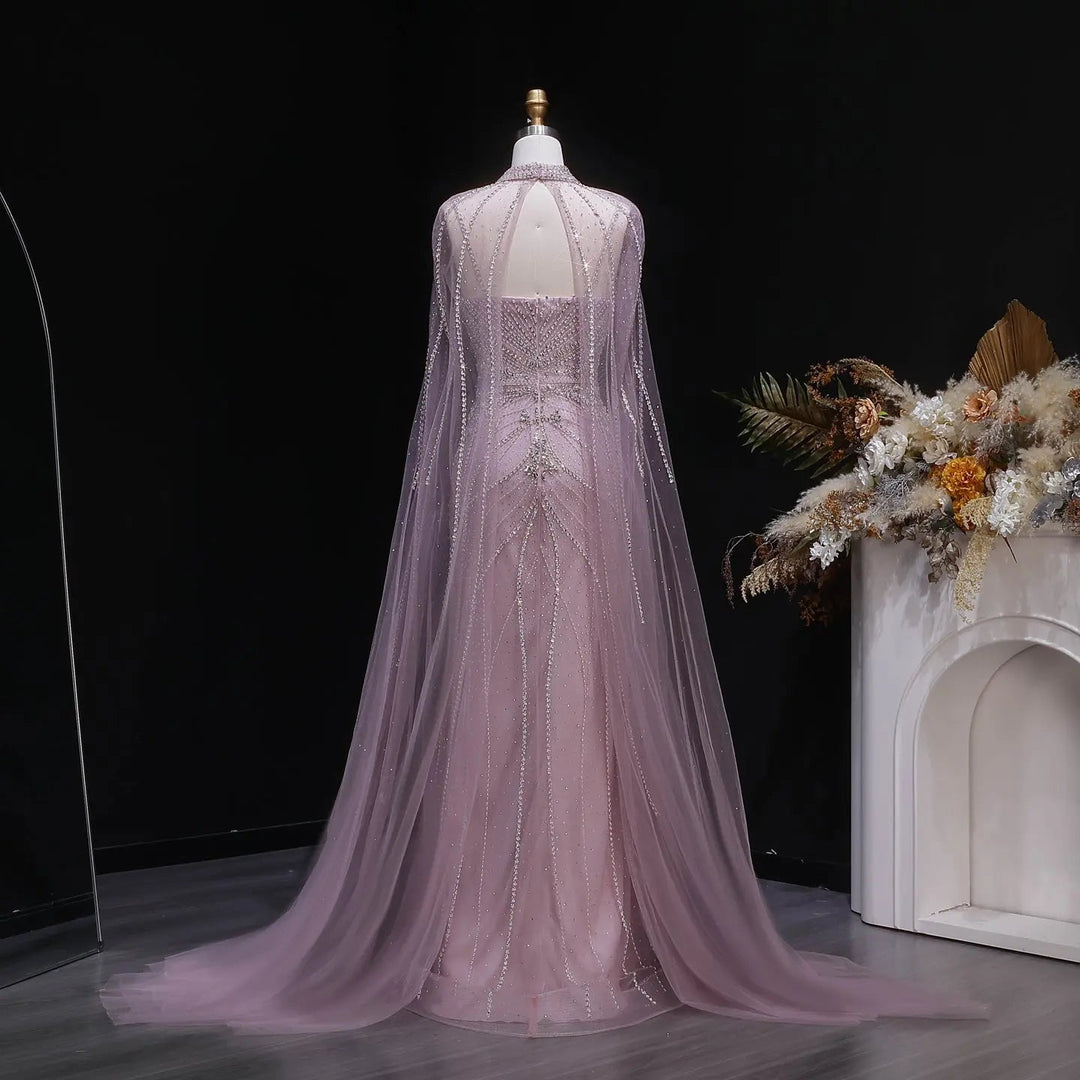 Luxury Beaded Cape Sleeve Evening Dress High Neck SS131-DreamyVow