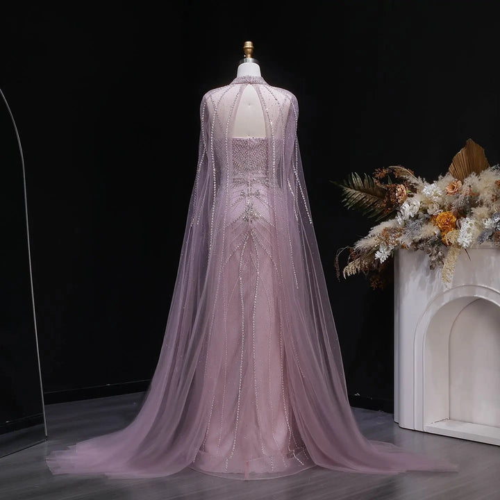 Luxury Beaded Cape Sleeve Evening Dress High Neck SS131-DreamyVow