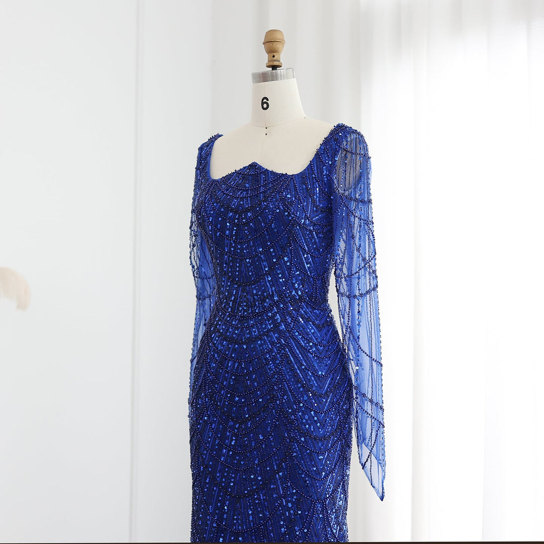 Luxury Beaded Champagne Long Sleeves Mermaid Evening Dress SS686 DreamyVow Luxury Beaded Champagne Long Sleeves Mermaid Evening Dress SS686 DreamyVow