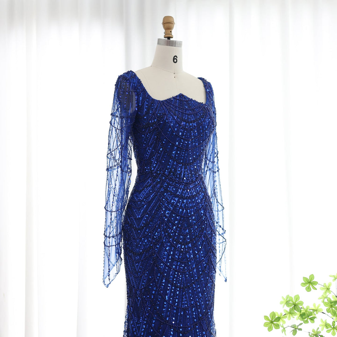 Luxury Beaded Champagne Long Sleeves Mermaid Evening Dress SS686 DreamyVow Luxury Beaded Champagne Long Sleeves Mermaid Evening Dress SS686 DreamyVow
