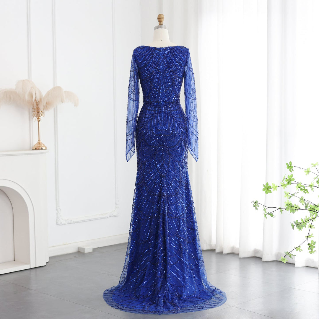 Luxury Beaded Champagne Long Sleeves Mermaid Evening Dress SS686 DreamyVow Luxury Beaded Champagne Long Sleeves Mermaid Evening Dress SS686 DreamyVow