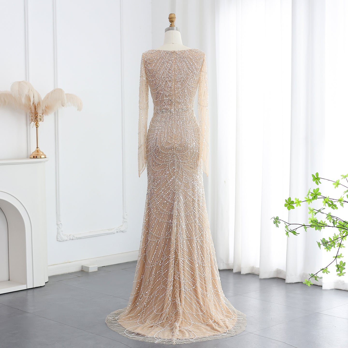 champagne beaded mermaid dress Jovani 42229 Long Fitted Beaded Mermaid Prom Dress The Dress Outlet
