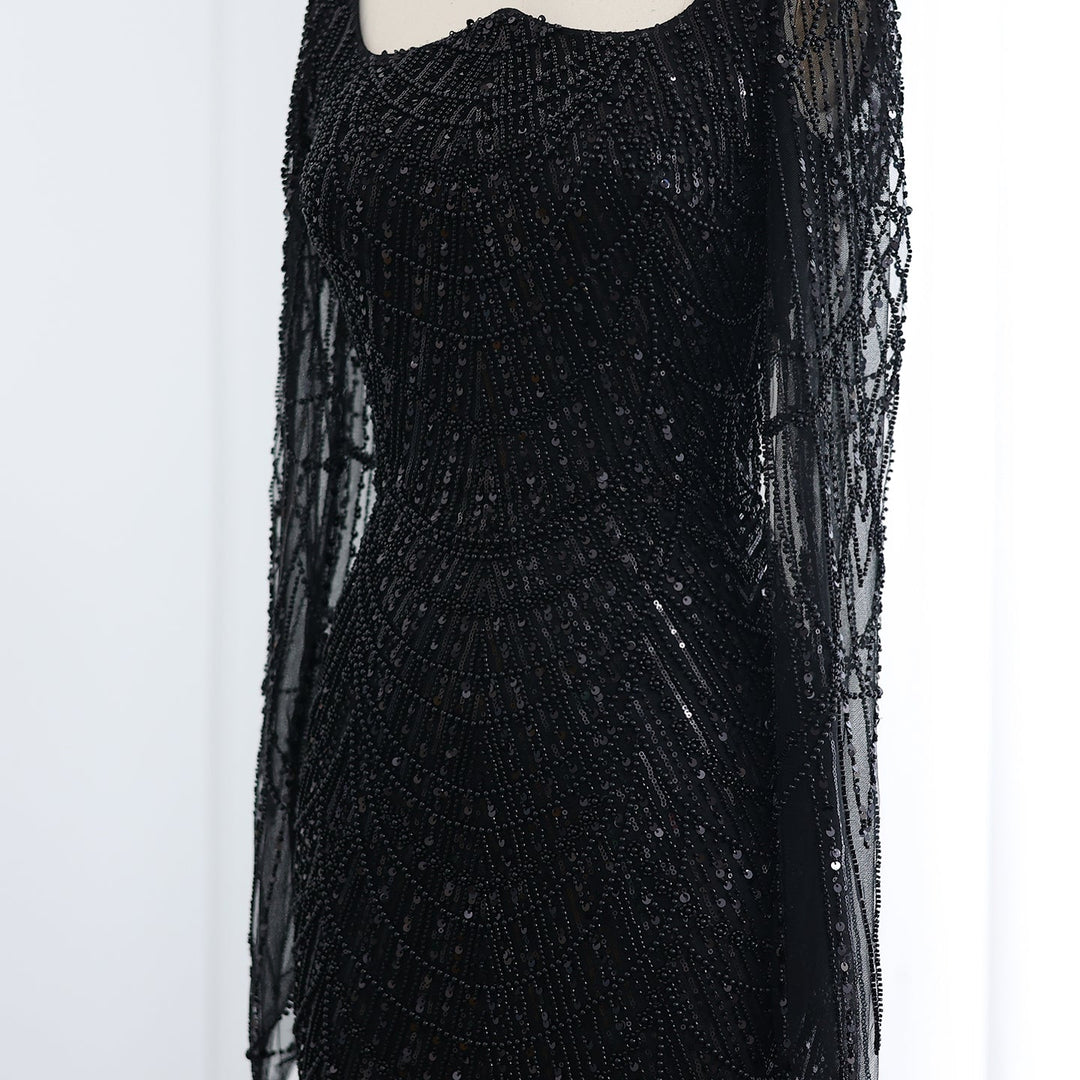 Luxury Beaded Champagne Long Sleeves Mermaid Evening Dress SS686