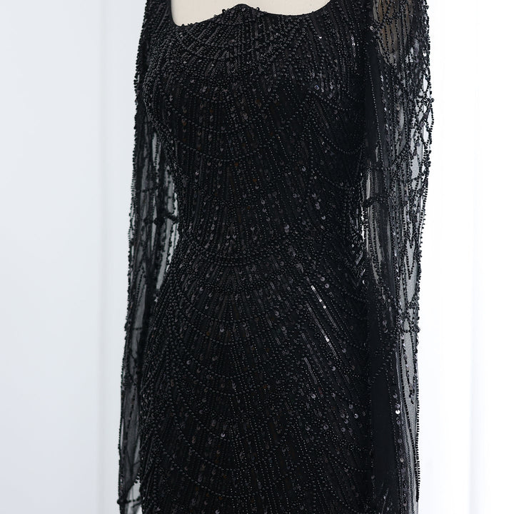 Luxury Beaded Champagne Long Sleeves Mermaid Evening Dress SS686