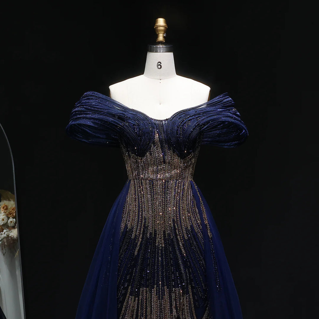 Luxury Beaded Corset Evening Gown with Dramatic Overskirt SS717-DreamyVow