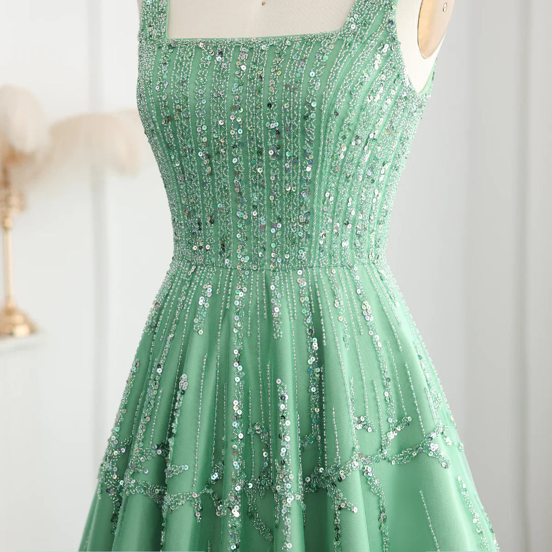 Luxury Beaded Dubai Green Evening Dresses with Spaghetti Straps SS225