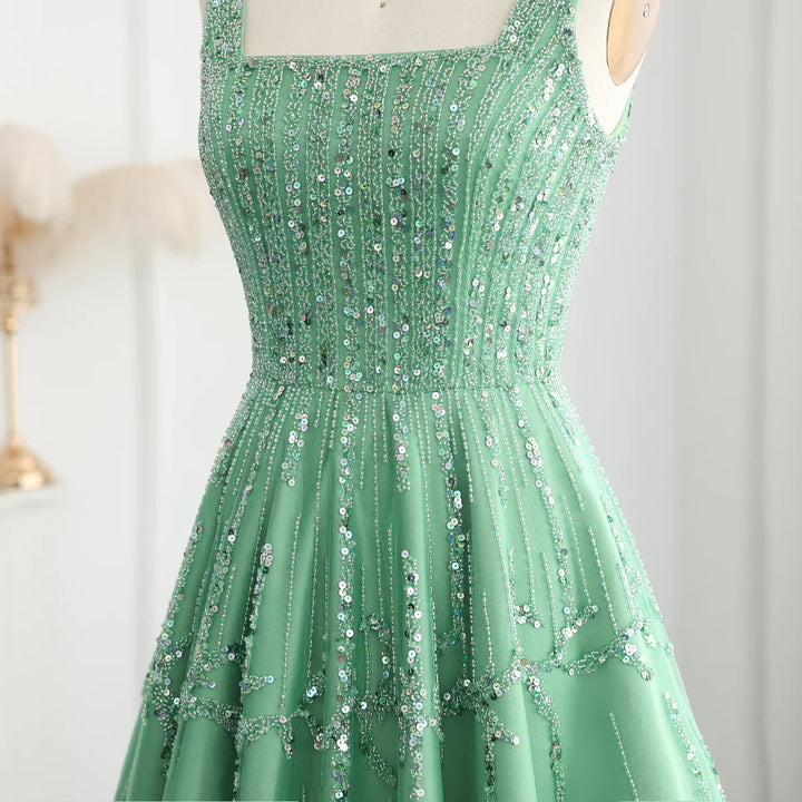 Luxury Beaded Dubai Green Evening Dresses with Spaghetti Straps SS225