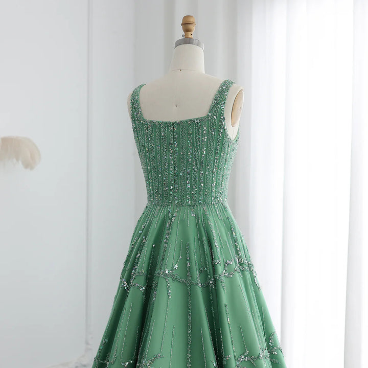 Luxury Beaded Dubai Green Evening Dresses with Spaghetti Straps SS225