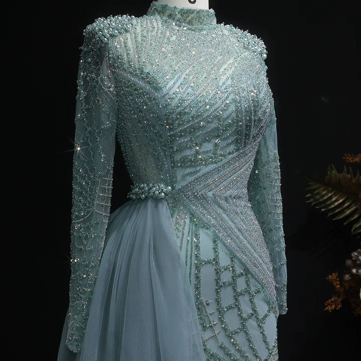 Luxury Beaded Evening Dress with Flowing Overskirt SS064-DreamyVow