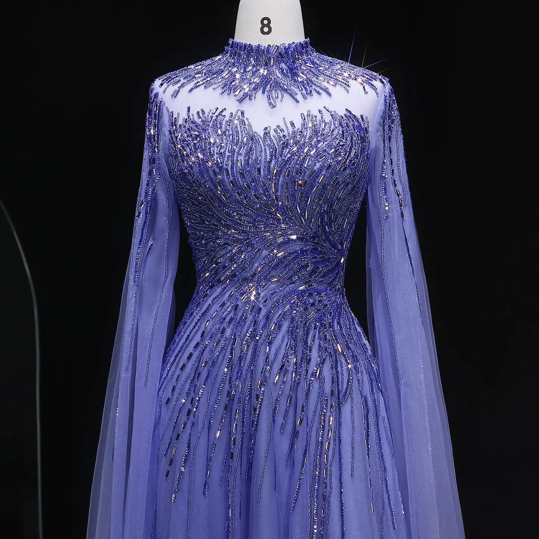 Luxury Beaded High Neck Evening Dress with Cape Sleeves SS134-DreamyVow