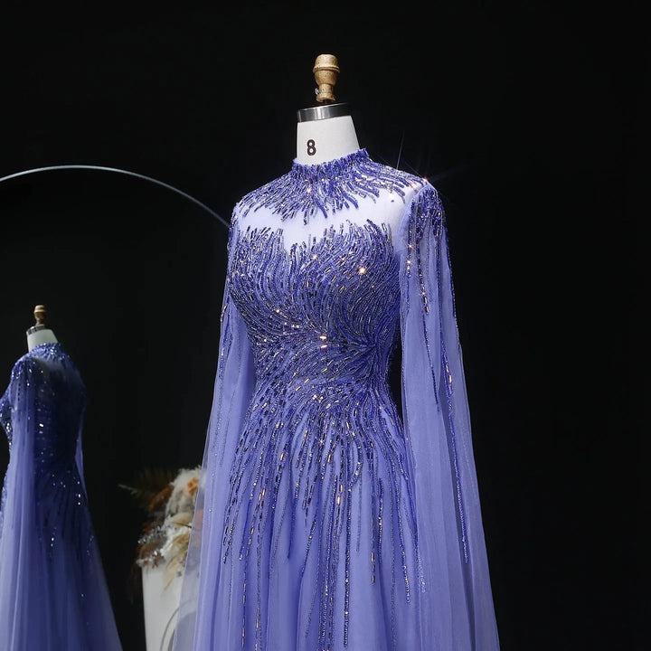 Luxury Beaded High Neck Evening Dress with Cape Sleeves SS134-DreamyVow