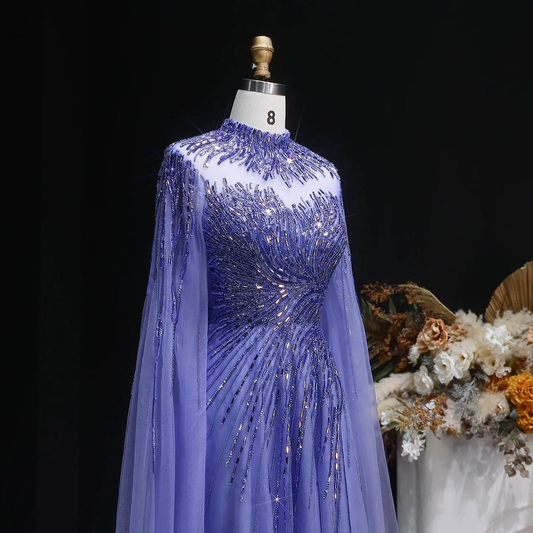 Luxury Beaded High Neck Evening Dress with Cape Sleeves SS134-DreamyVow
