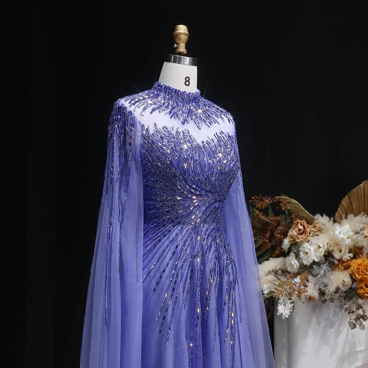 Luxury Beaded High Neck Evening Dress with Cape Sleeves SS134-DreamyVow