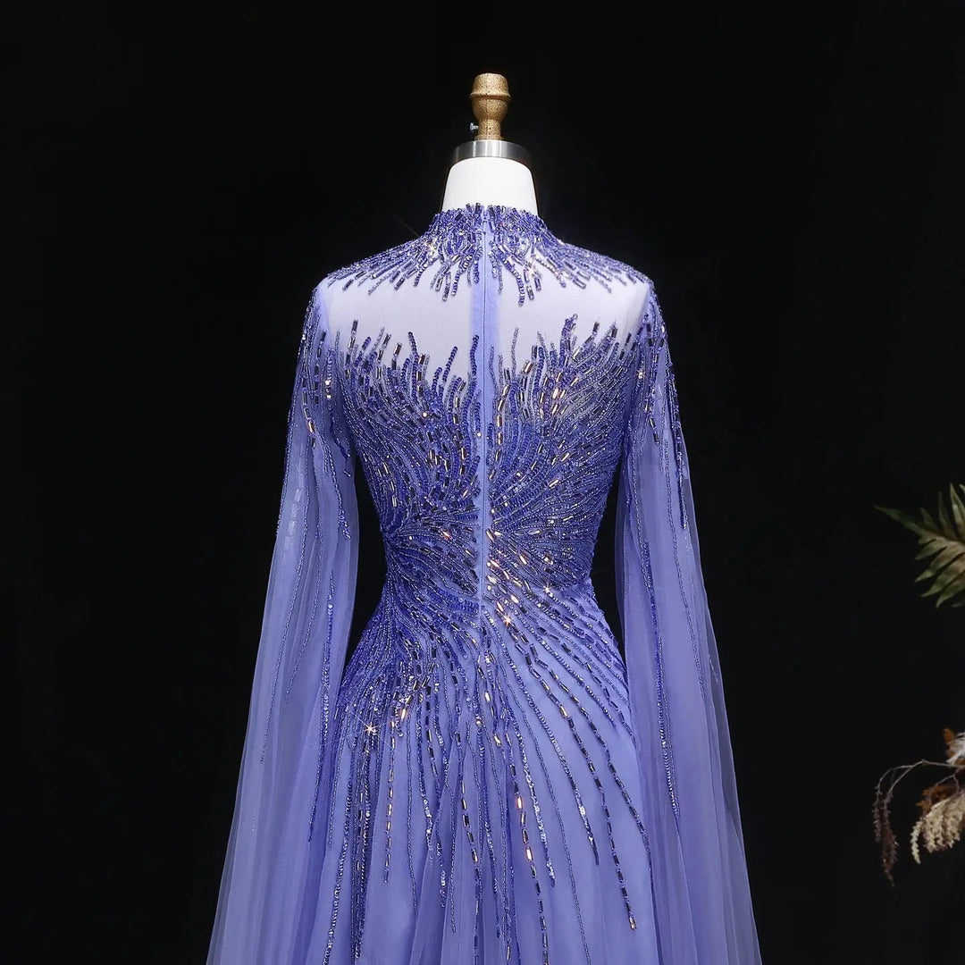 Luxury Beaded High Neck Evening Dress with Cape Sleeves SS134 DreamyVow Luxury Beaded High Neck Evening Dress with Cape Sleeves SS134 DreamyVow