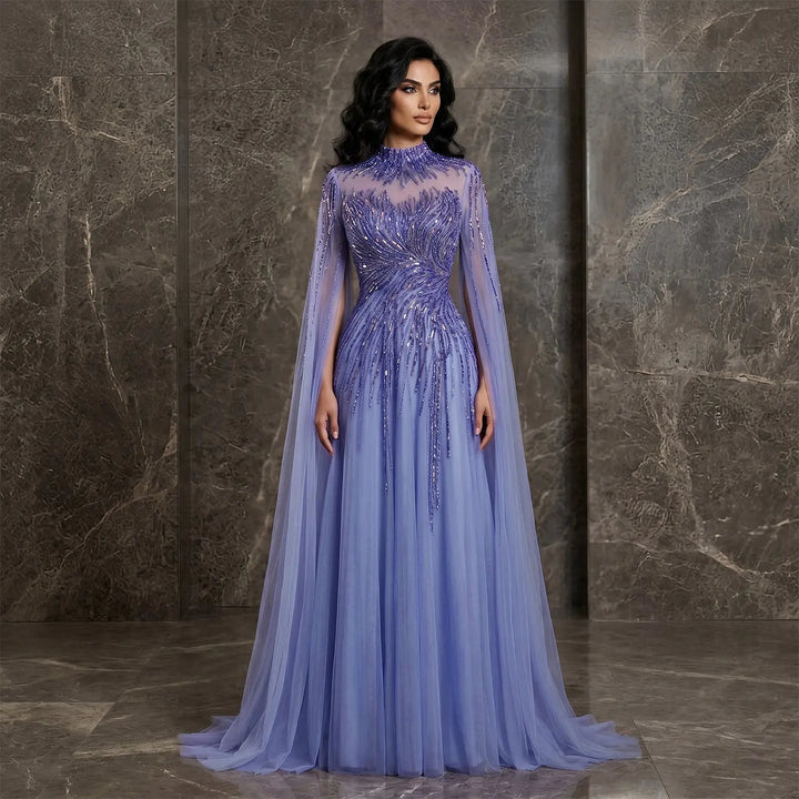 Luxury Beaded High Neck Evening Dress with Cape Sleeves SS134-DreamyVow