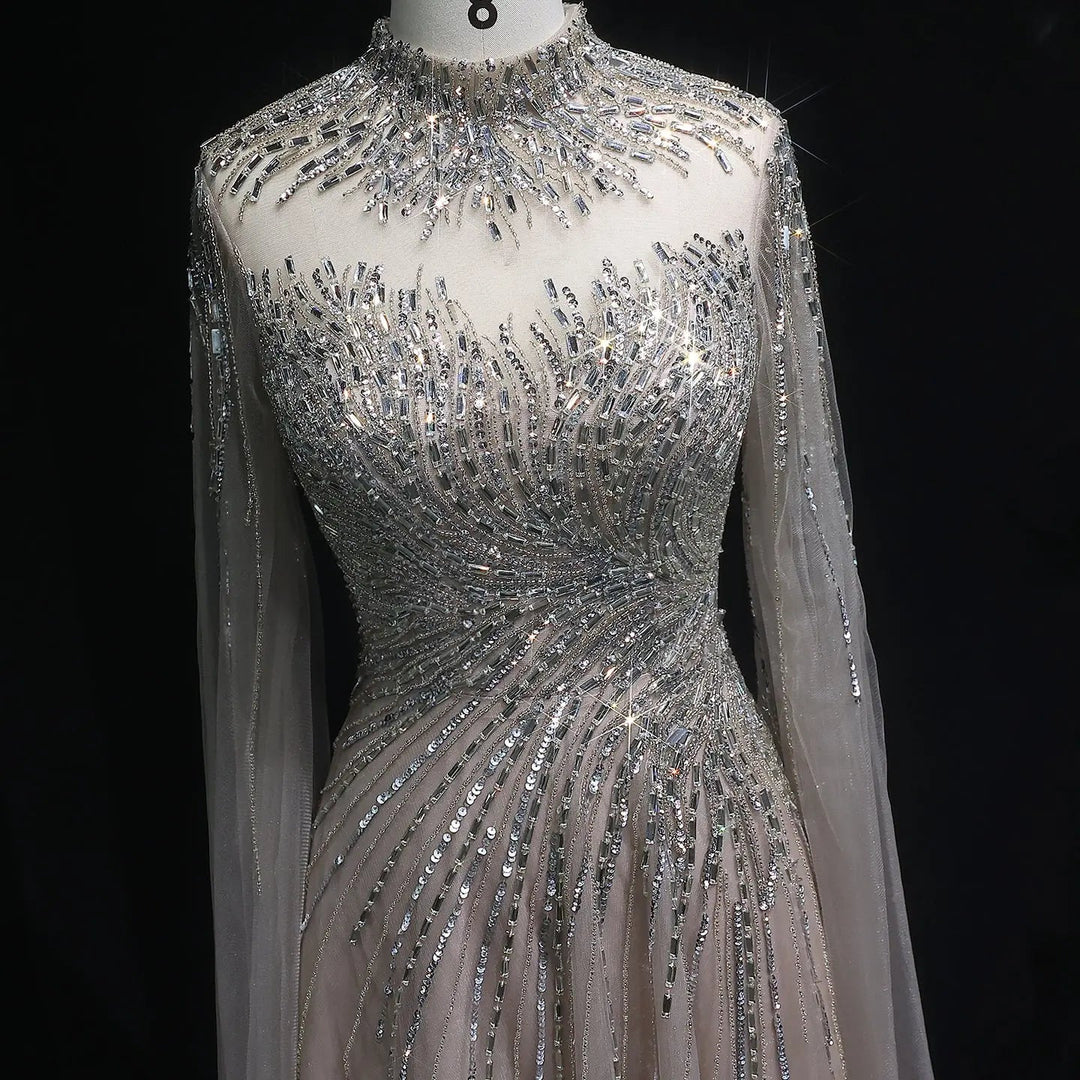 Luxury Beaded High Neck Evening Dress with Cape Sleeves SS134 Caramel / 12 Luxury Beaded High Neck Evening Dress with Cape Sleeves SS134 Caramel / 12