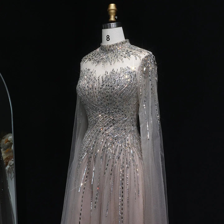 Luxury Beaded High Neck Evening Dress with Cape Sleeves SS134-DreamyVow
