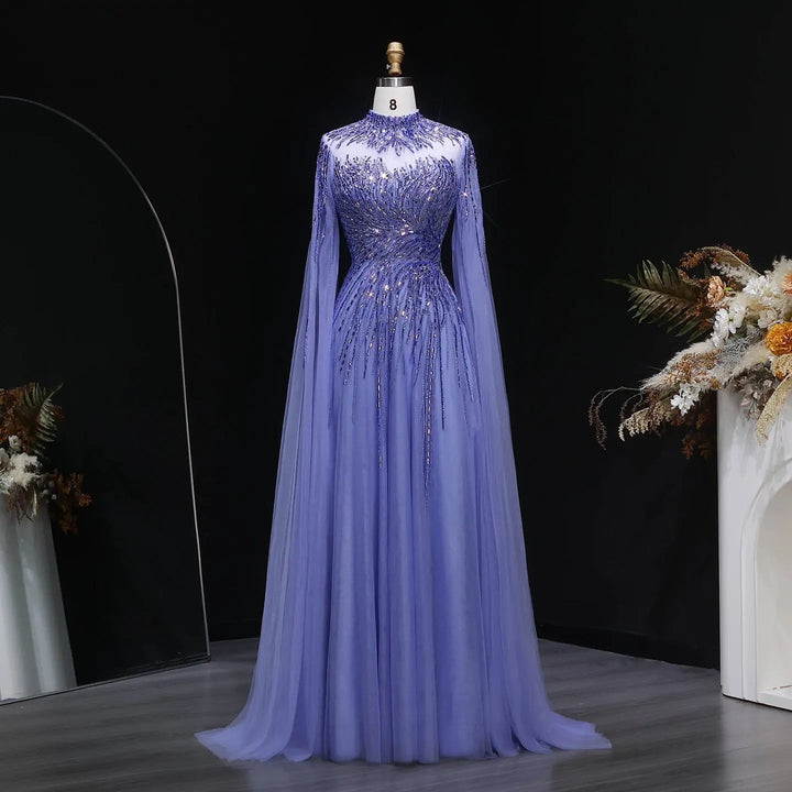 Luxury Beaded High Neck Evening Dress with Cape Sleeves SS134-DreamyVow