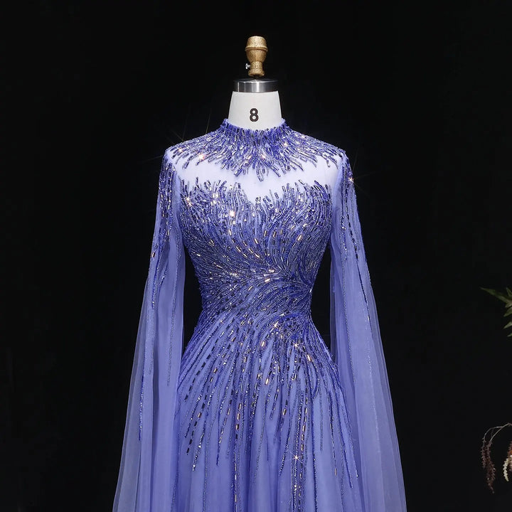 Luxury Beaded High Neck Evening Dress with Cape Sleeves SS134-DreamyVow