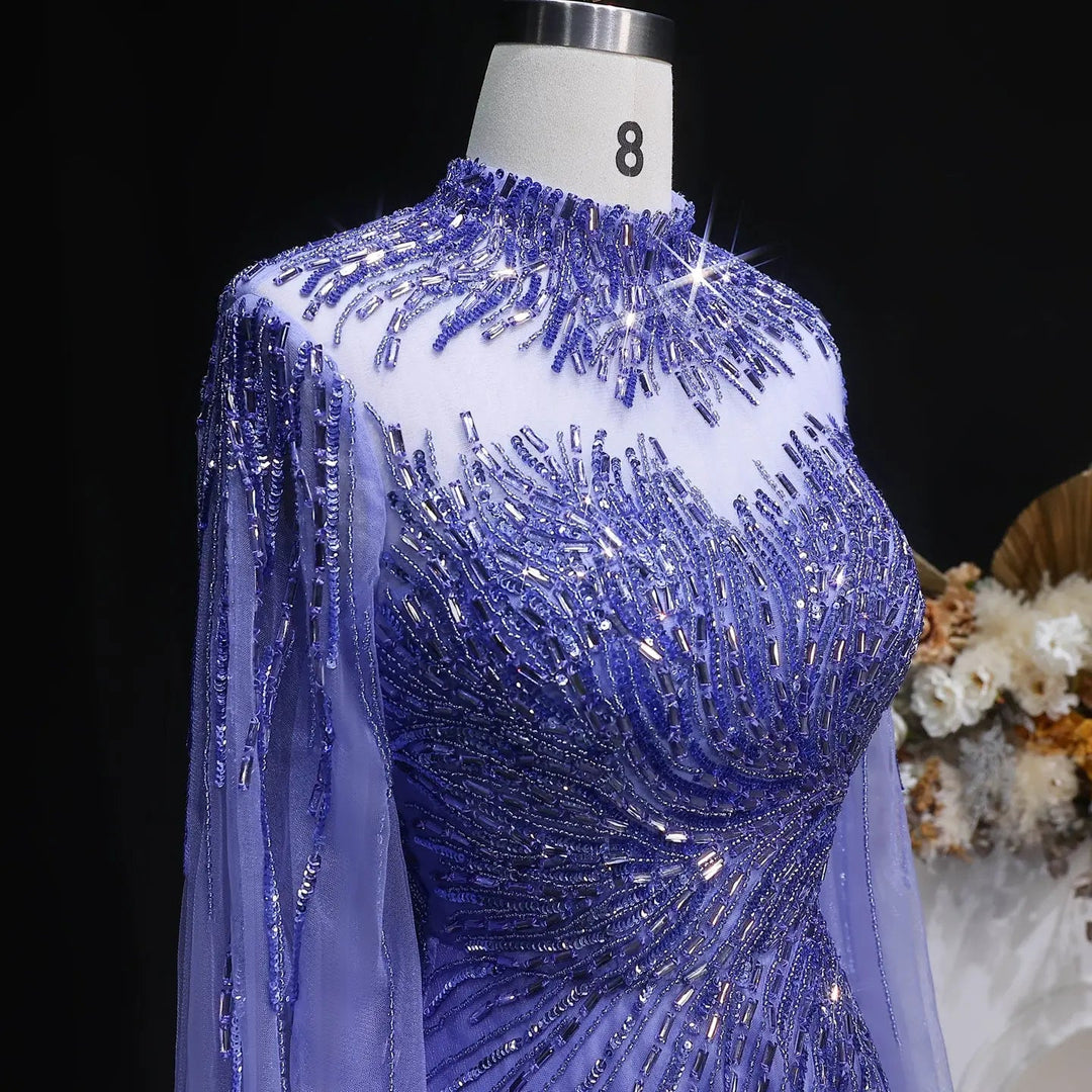 Luxury Beaded High Neck Evening Dress with Cape Sleeves SS134-DreamyVow