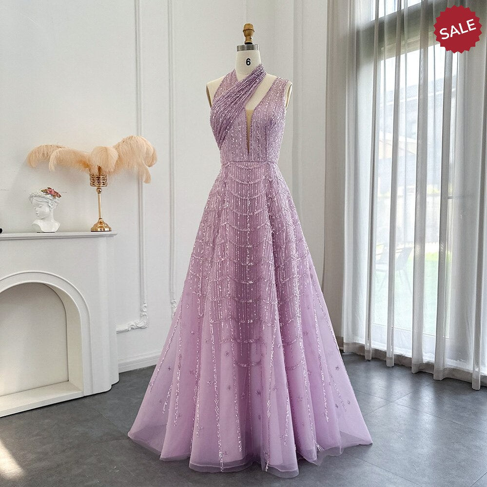 Luxury Beaded Lilac Evening Dresses for Women Wedding Party SS329, Lilac / 4