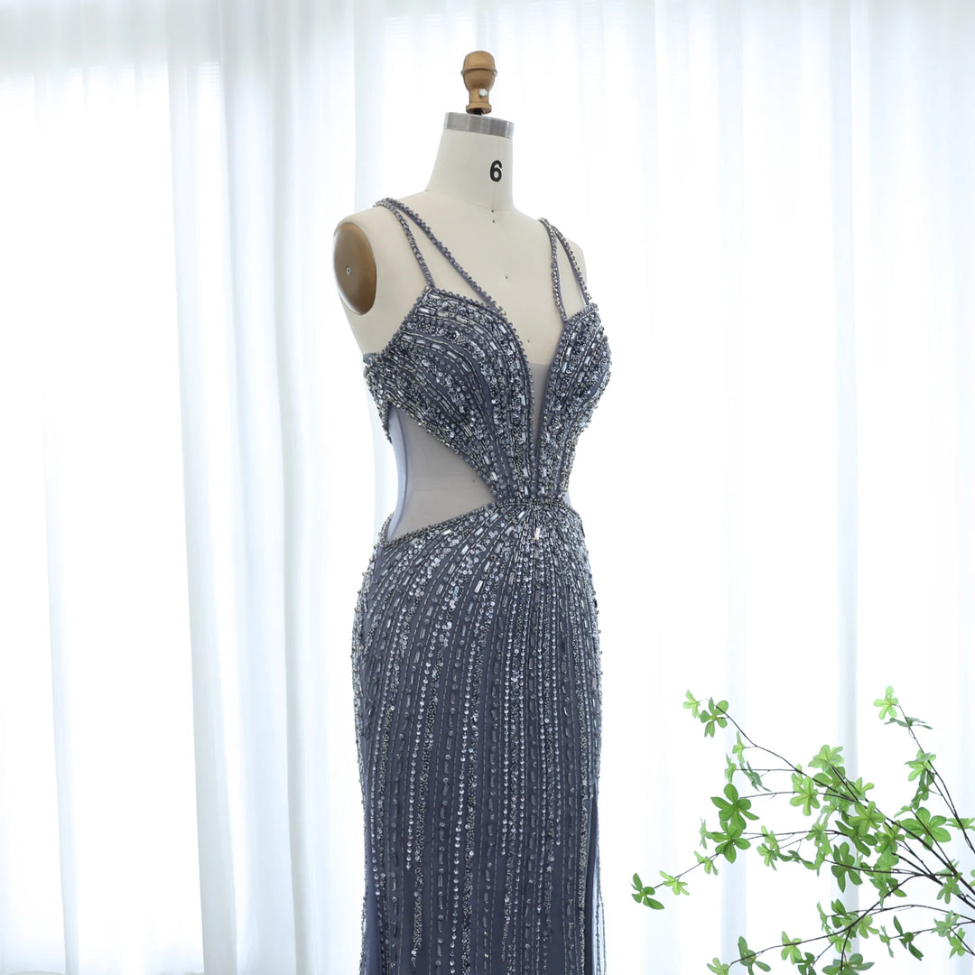 Luxury Beaded Nude Mermaid Evening Dress SS177