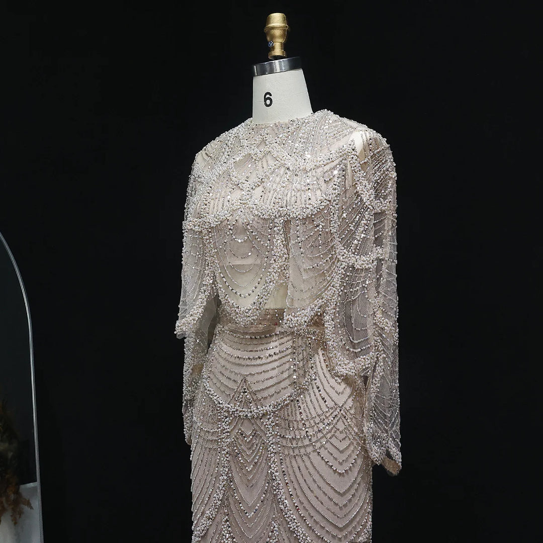 Luxury Beaded Nude Two Pieces Evening Dress SS646