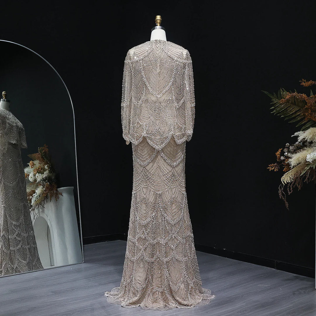 Luxury Beaded Nude Two Pieces Evening Dress SS646