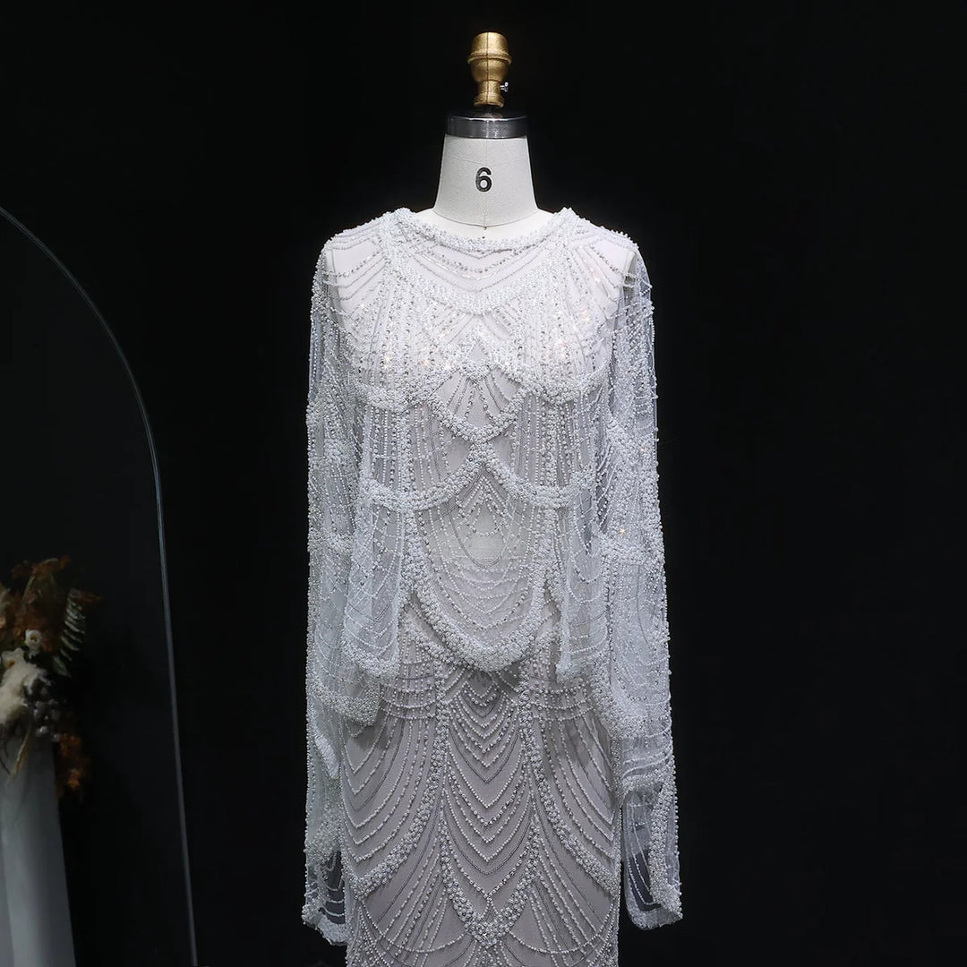 Luxury Beaded Nude Two Pieces Evening Dress SS646-DreamyVow