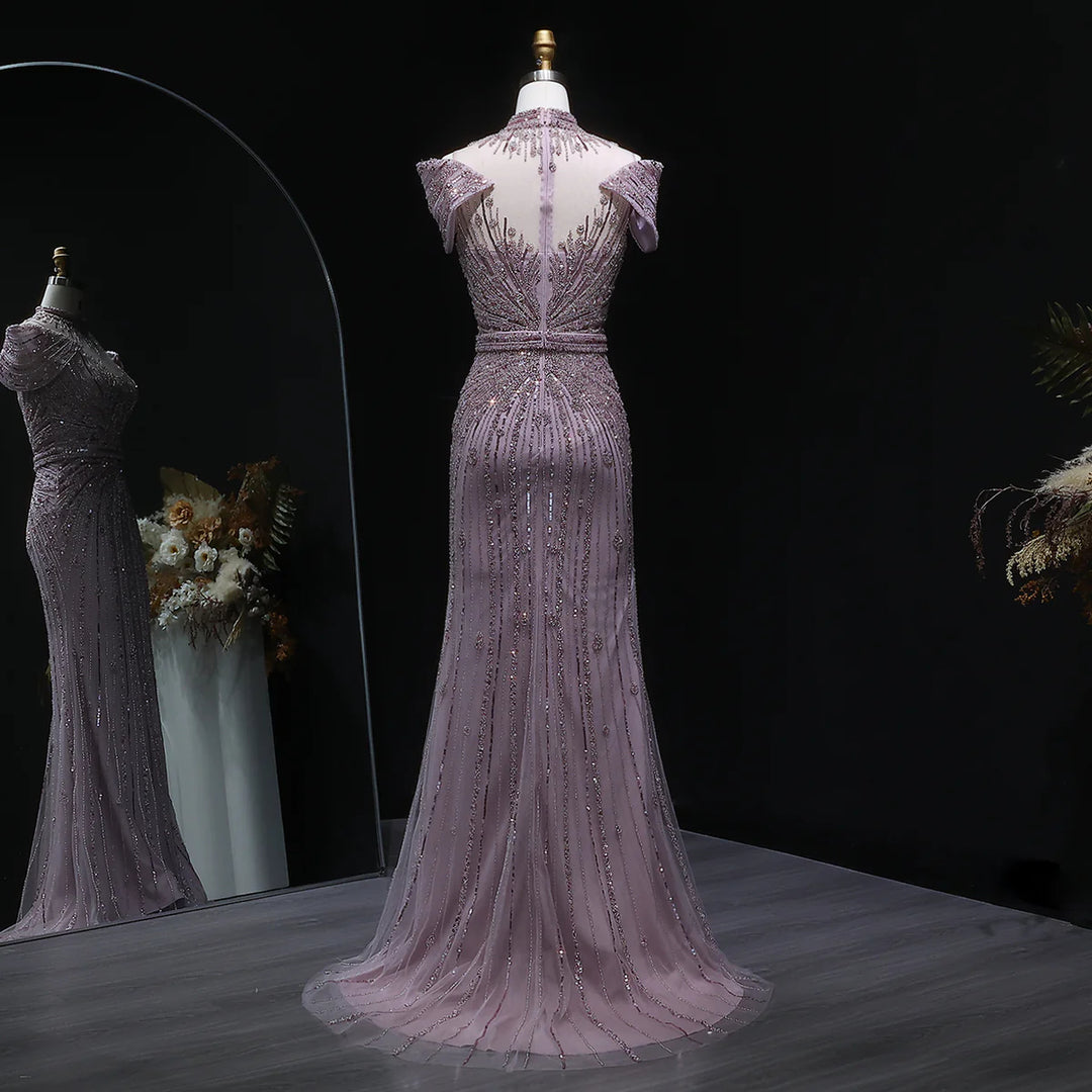luxury beaded cocktail dress Luxury Beaded Off-Shoulder Formal Dress SS109 Champagne / 8