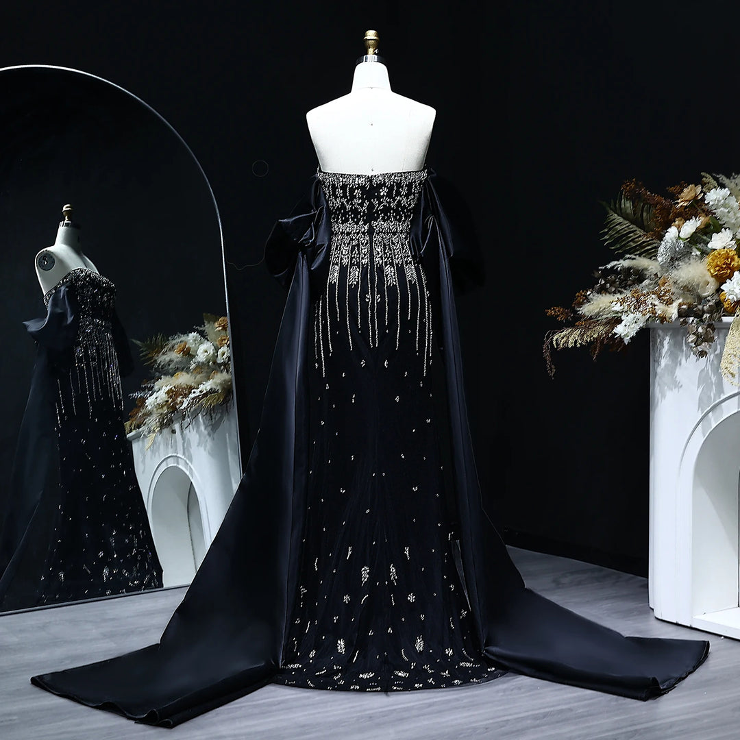 black luxury evening dresses Elegant Black Sculpted Shoulder Evening Gown - Formal Dress for Black-Tie Events main image 0