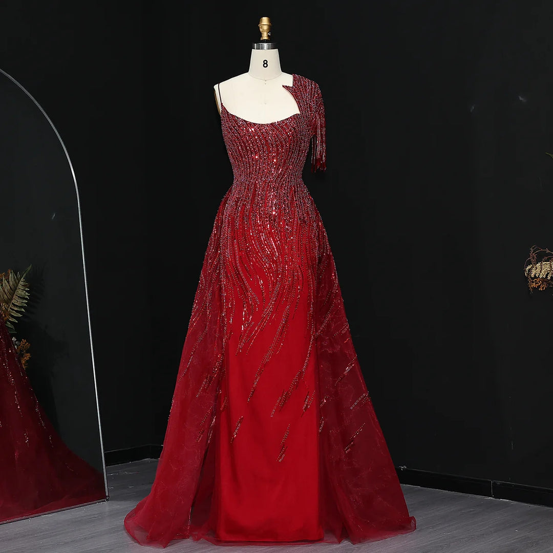 dress with tassel evening Luxury Pearls Tassel Purple Evening Dress with Cape SS289