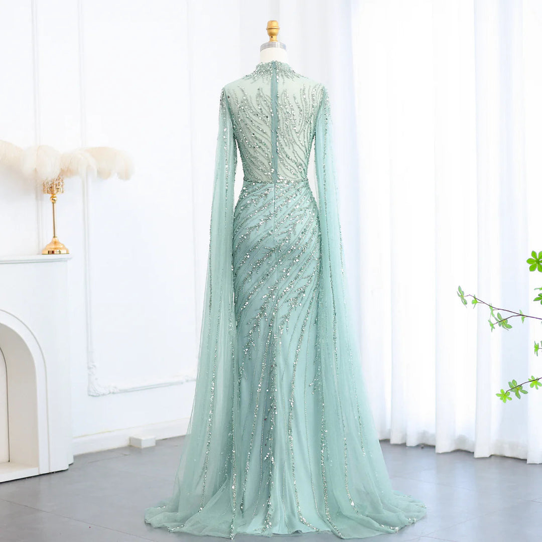 Luxury Black Nude Mermaid Evening Dresses with Cape Sleeves SS162 DreamyVow Luxury Black Nude Mermaid Evening Dresses with Cape Sleeves SS162 DreamyVow