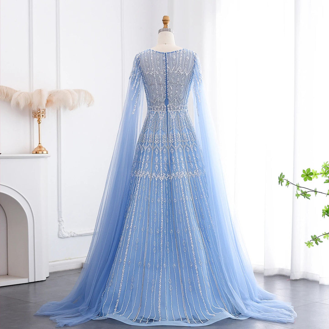 light blue dress with cape BABY BLUE CAPE GOWN | CULT MIA