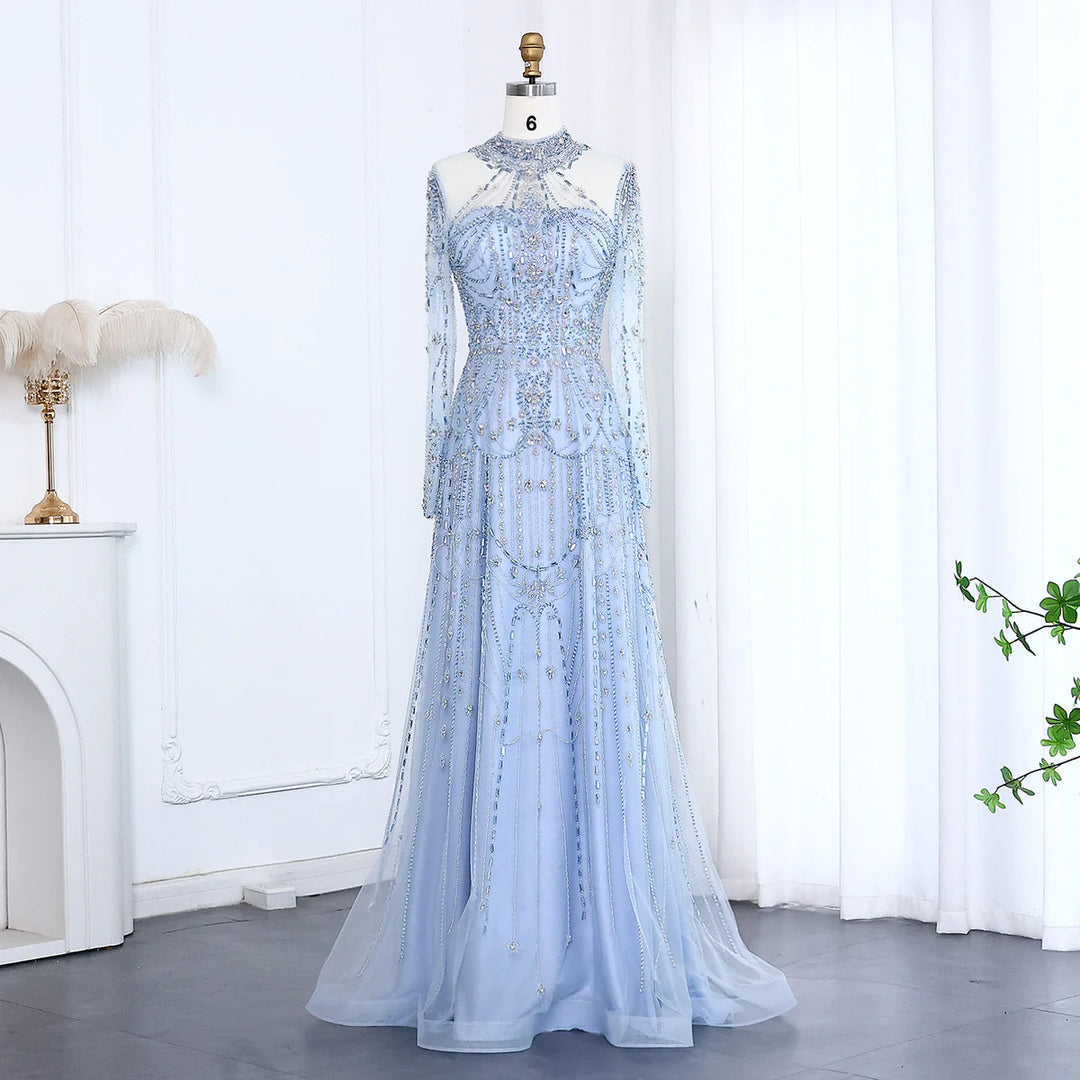 Luxury Rose Pink One Shoulder Mermaid Evening Dresses for Women Wedding Party High Slit Long Prom Formal Gowns Blue / 20 Luxury Rose Pink One Shoulder Mermaid Evening Dresses for Women Wedding Party High Slit Long Prom Formal Gowns Blue / 20