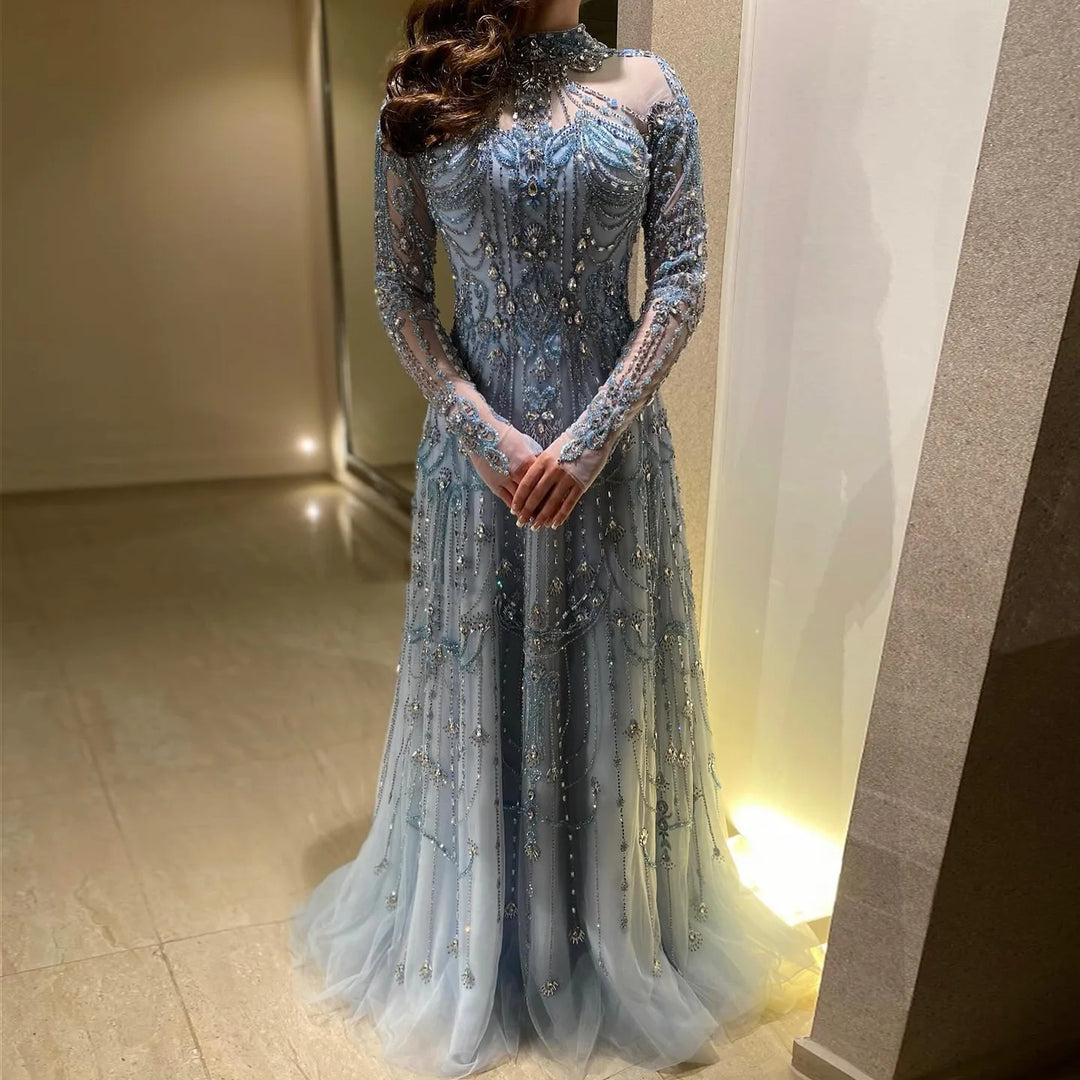 Luxury Rose Pink One Shoulder Mermaid Evening Dresses for Women Wedding Party High Slit Long Prom Formal Gowns Blue / 20 Luxury Rose Pink One Shoulder Mermaid Evening Dresses for Women Wedding Party High Slit Long Prom Formal Gowns Blue / 20