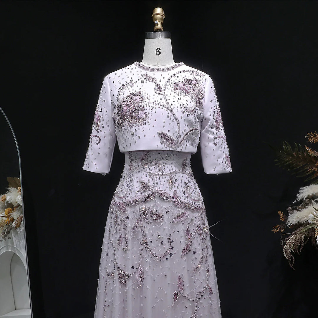 Luxury Blush Pink Crystal Embellished Two-Piece Evening Dress SS518-DreamyVow