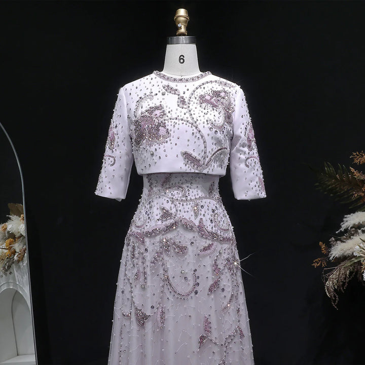 Luxury Blush Pink Crystal Embellished Two-Piece Evening Dress SS518-DreamyVow