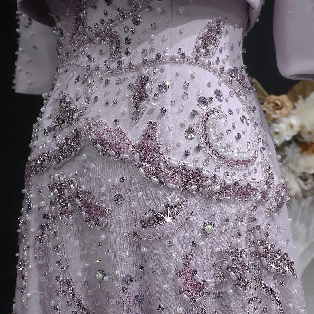 Luxury Blush Pink Crystal Embellished Two-Piece Evening Dress SS518-DreamyVow