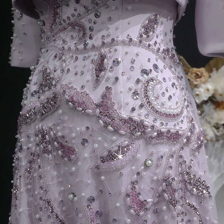 Luxury Blush Pink Crystal Embellished Two-Piece Evening Dress SS518-DreamyVow