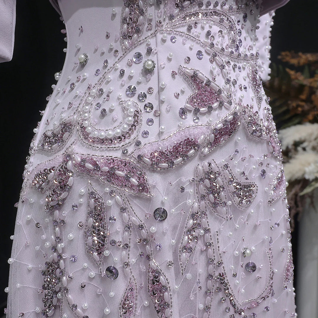 Luxury Blush Pink Crystal Embellished Two-Piece Evening Dress SS518-DreamyVow