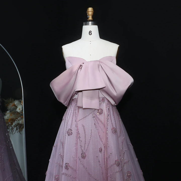 Luxury Blush Pink Strapless Ball Gown Sequin Embroidery XD051-DreamyVow
