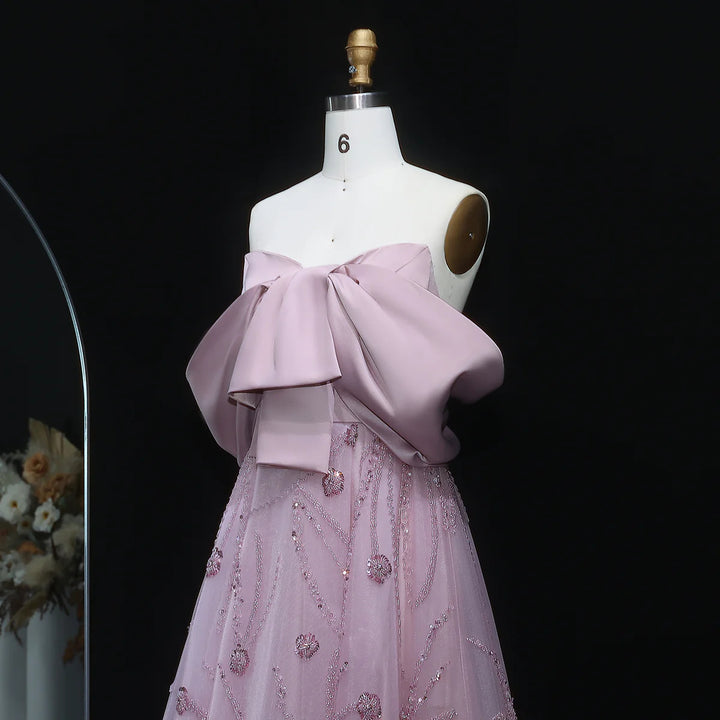 Luxury Blush Pink Strapless Ball Gown Sequin Embroidery XD051-DreamyVow