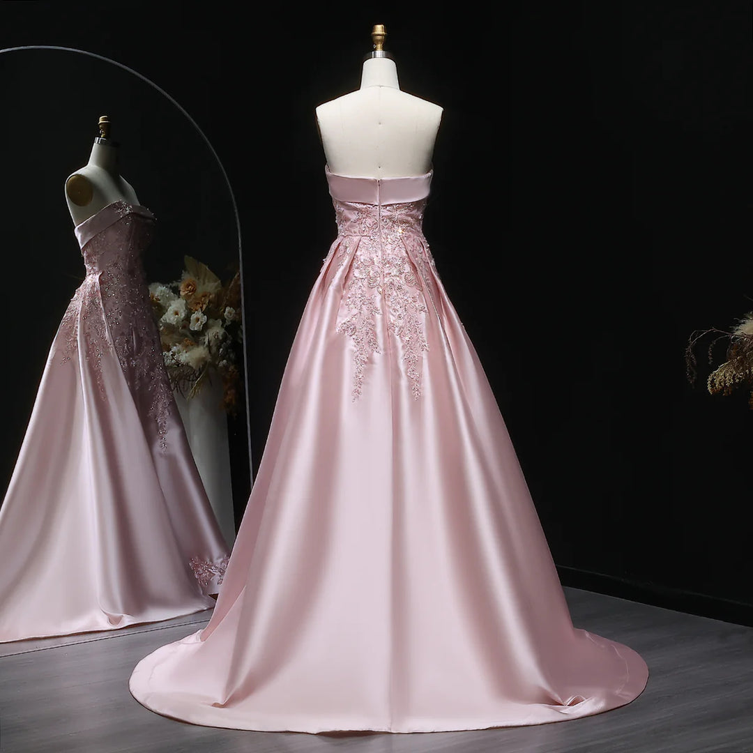 Luxury Blush Pink Strapless Evening Dress with Overskirt XD067-DreamyVow
